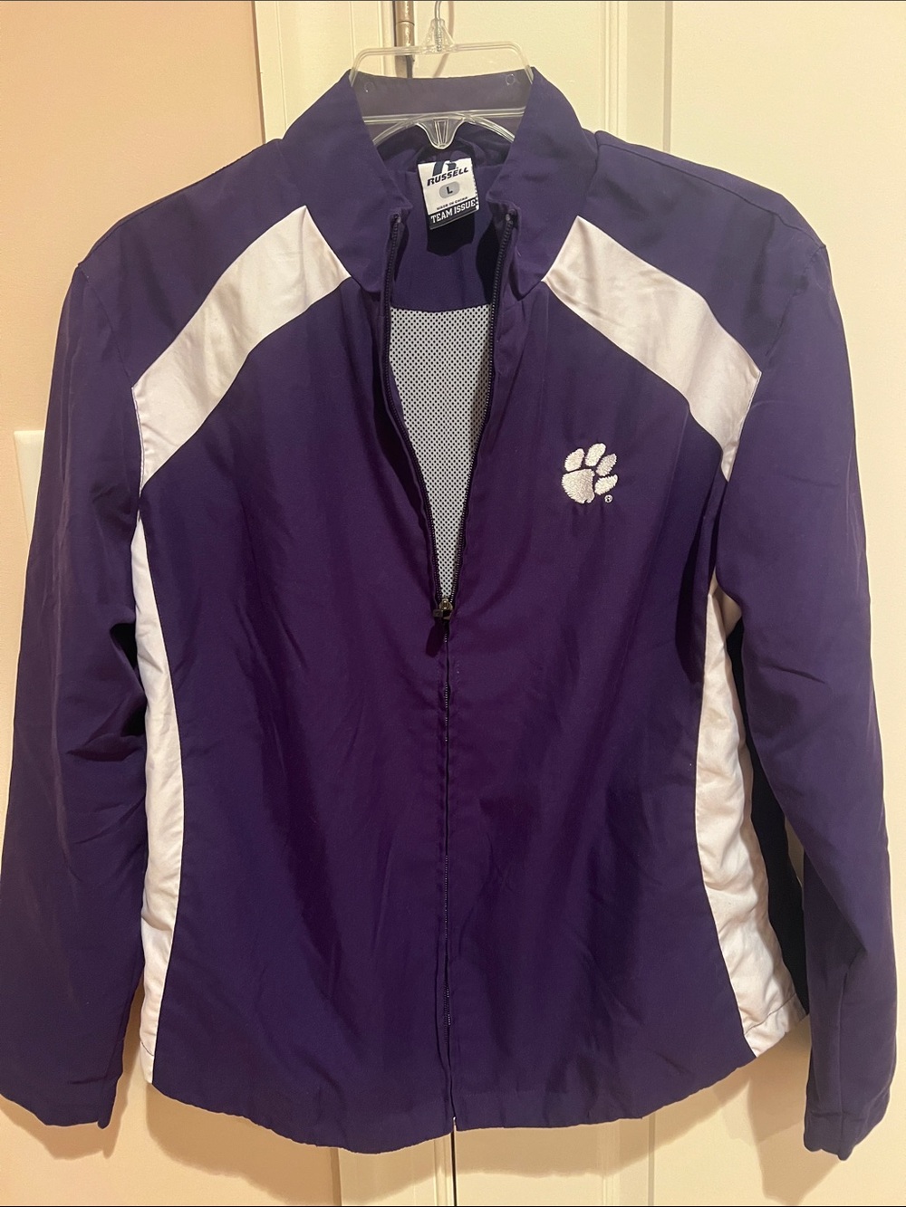 Purple & White- Clemson - Team Issue Women’s Athletic Jacket with Paw Logo